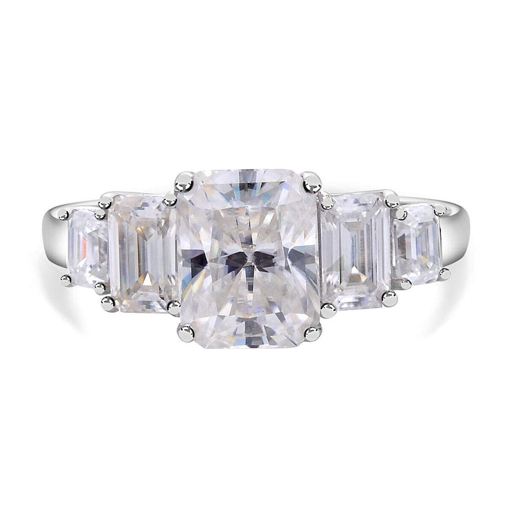 Moissanite (Radiant Cut) Ring in Rhodium Overlay Sterling Silver 4.28 Ct