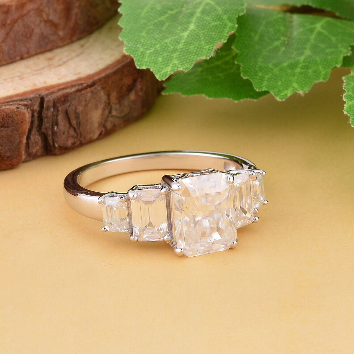 Moissanite (Radiant Cut) Ring in Rhodium Overlay Sterling Silver 4.28 Ct 7368917 2