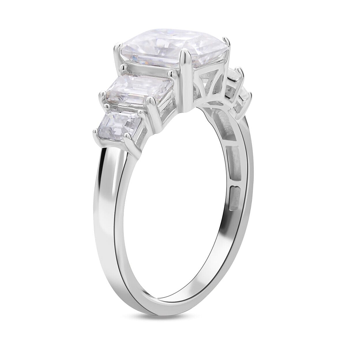 Moissanite (Radiant Cut) Ring in Rhodium Overlay Sterling Silver 4.28 Ct 7368917 6
