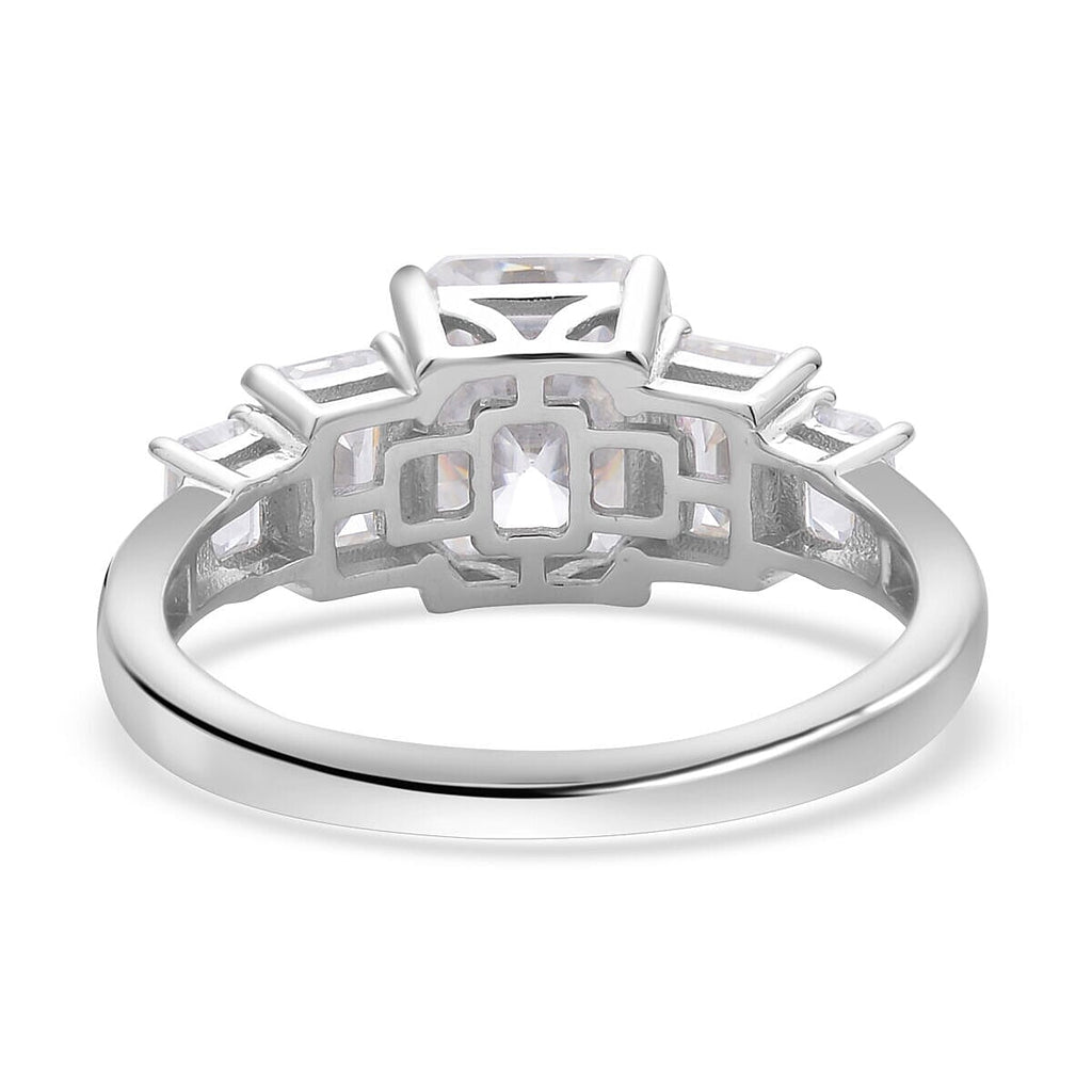 Moissanite (Radiant Cut) Ring in Rhodium Overlay Sterling Silver 4.28 Ct