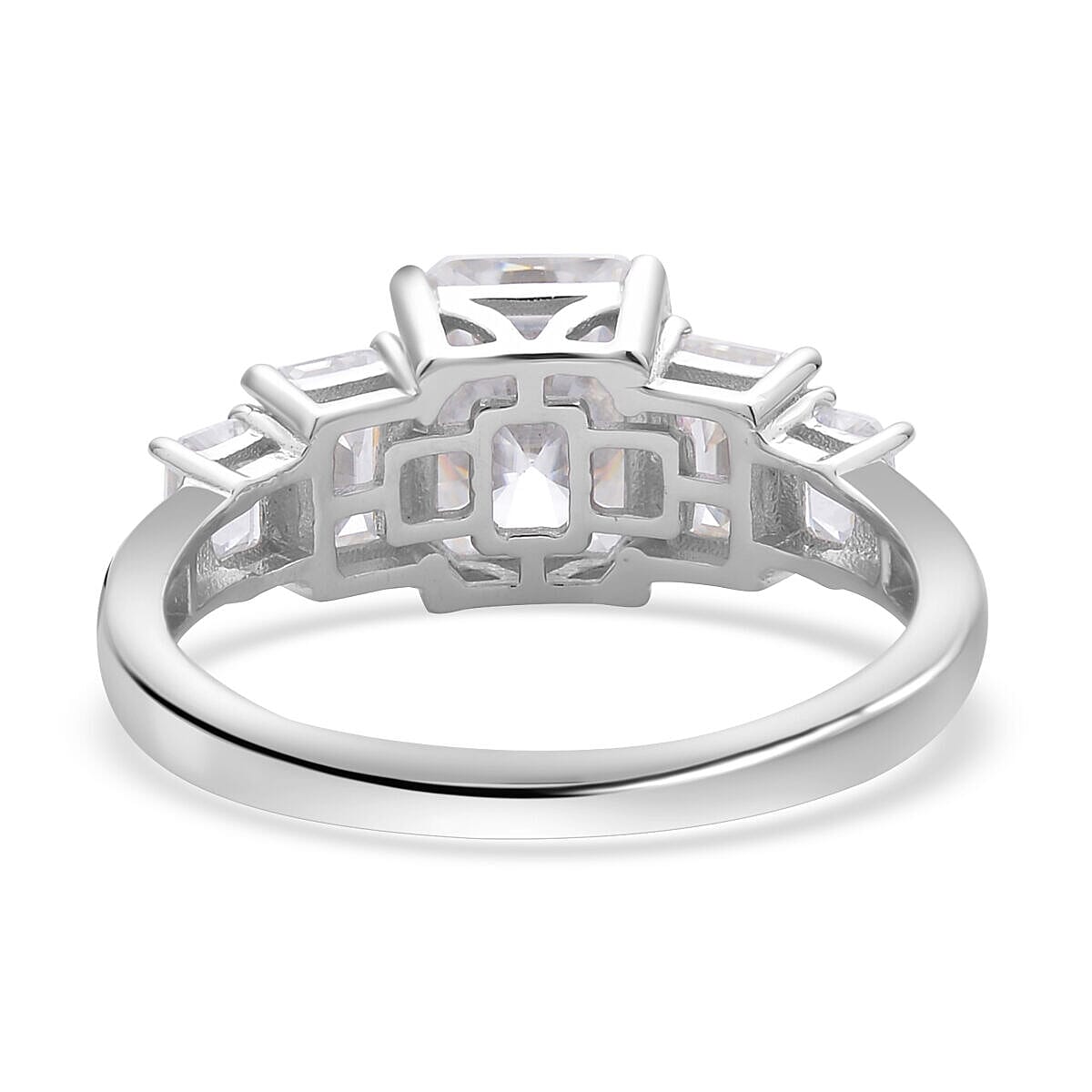 Moissanite (Radiant Cut) Ring in Rhodium Overlay Sterling Silver 4.28 Ct 7368917 8