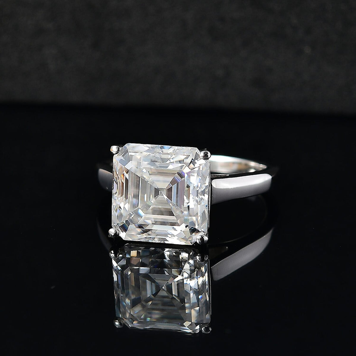Moissanite Asscher Cut Solitaire Ring in Rhodium Overlay Sterling Silver 4.91 Ct. V32638398 2