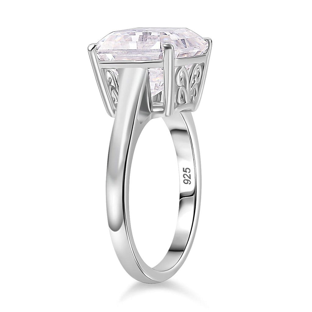 The 5ct Royal Asscher - Moissanite Asscher Cut Ring in Rhodium Overlay Sterling Silver 5.00 Ct.