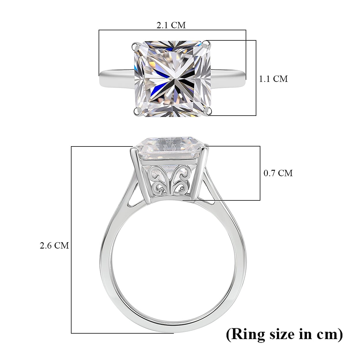 Moissanite Asscher Cut Solitaire Ring in Rhodium Overlay Sterling Silver 4.91 Ct. V32638398 6