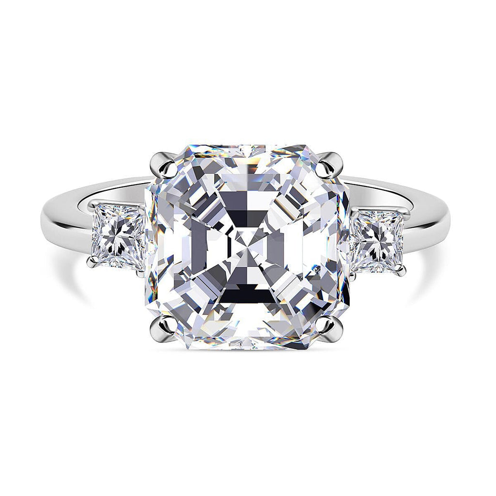 Moissanite Asscher Cut Ring in Rhodium Overlay Sterling Silver 5.40 Ct.