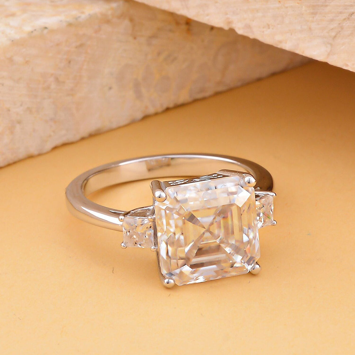 Moissanite Asscher Cut Ring in Rhodium Overlay Sterling Silver 5.40 Ct. 7379175 2