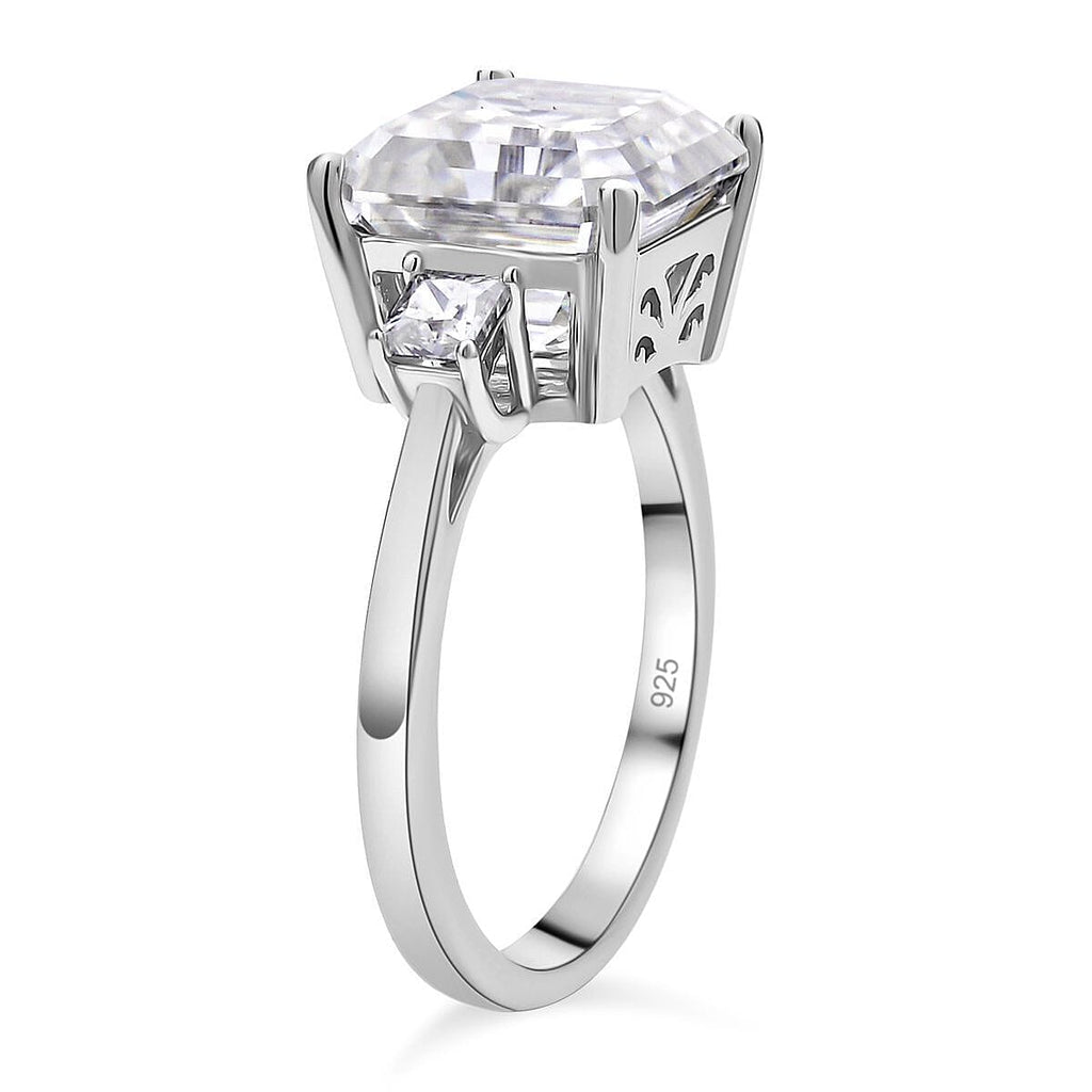Moissanite Asscher Cut Ring in Rhodium Overlay Sterling Silver 5.40 Ct.