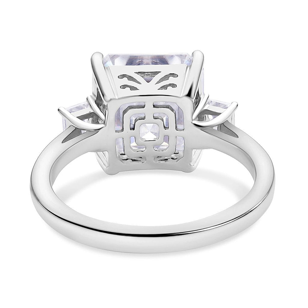 Moissanite Asscher Cut Ring in Rhodium Overlay Sterling Silver 5.40 Ct.