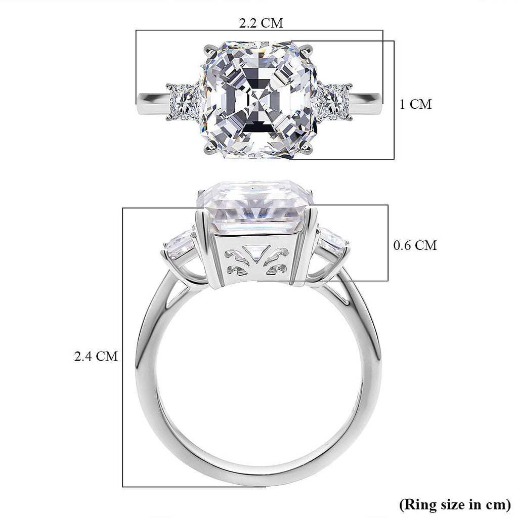 Moissanite Asscher Cut Ring in Rhodium Overlay Sterling Silver 5.40 Ct.