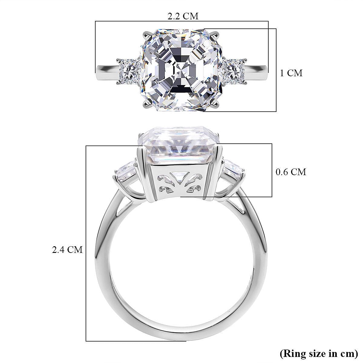 Moissanite Asscher Cut Ring in Rhodium Overlay Sterling Silver 5.40 Ct. 7379175 10