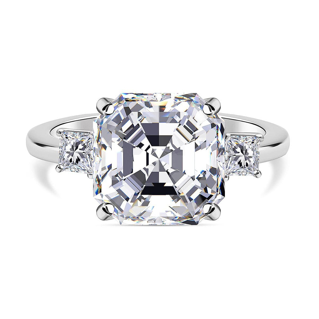 Moissanite Asscher Cut Ring in Rhodium Overlay Sterling Silver 5.40 Ct.