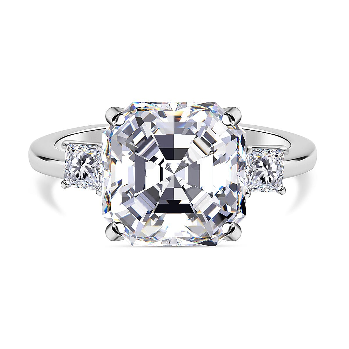 Moissanite Asscher Cut Ring in Rhodium Overlay Sterling Silver 5.40 Ct. 7379175 1