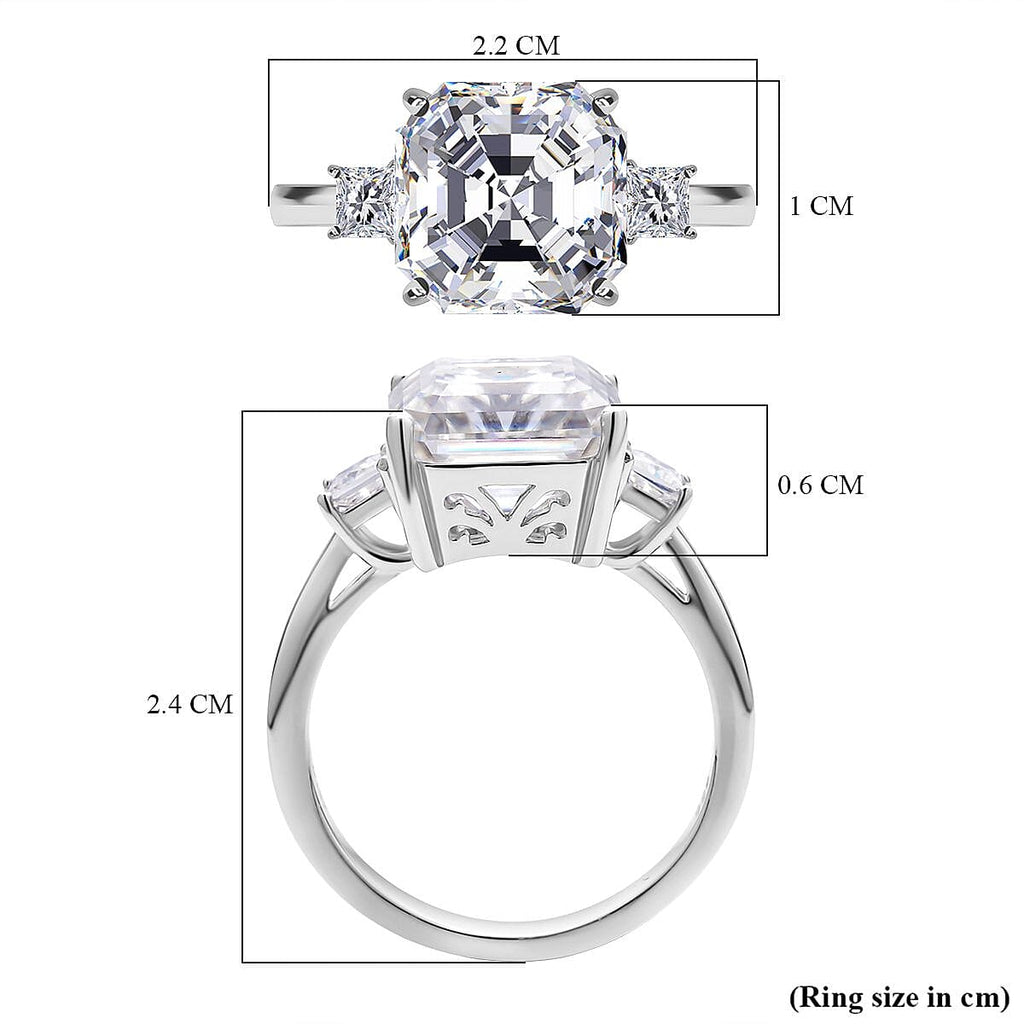 Moissanite Asscher Cut Ring in Rhodium Overlay Sterling Silver 5.40 Ct.