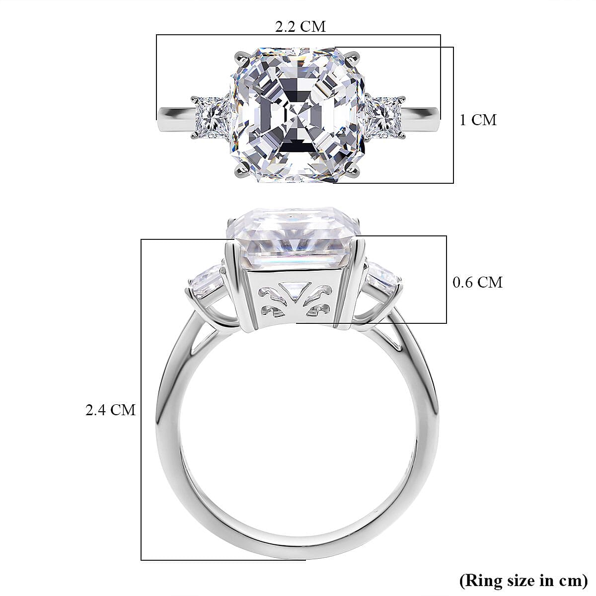 Moissanite Asscher Cut Ring in Rhodium Overlay Sterling Silver 5.40 Ct. 7379175 11