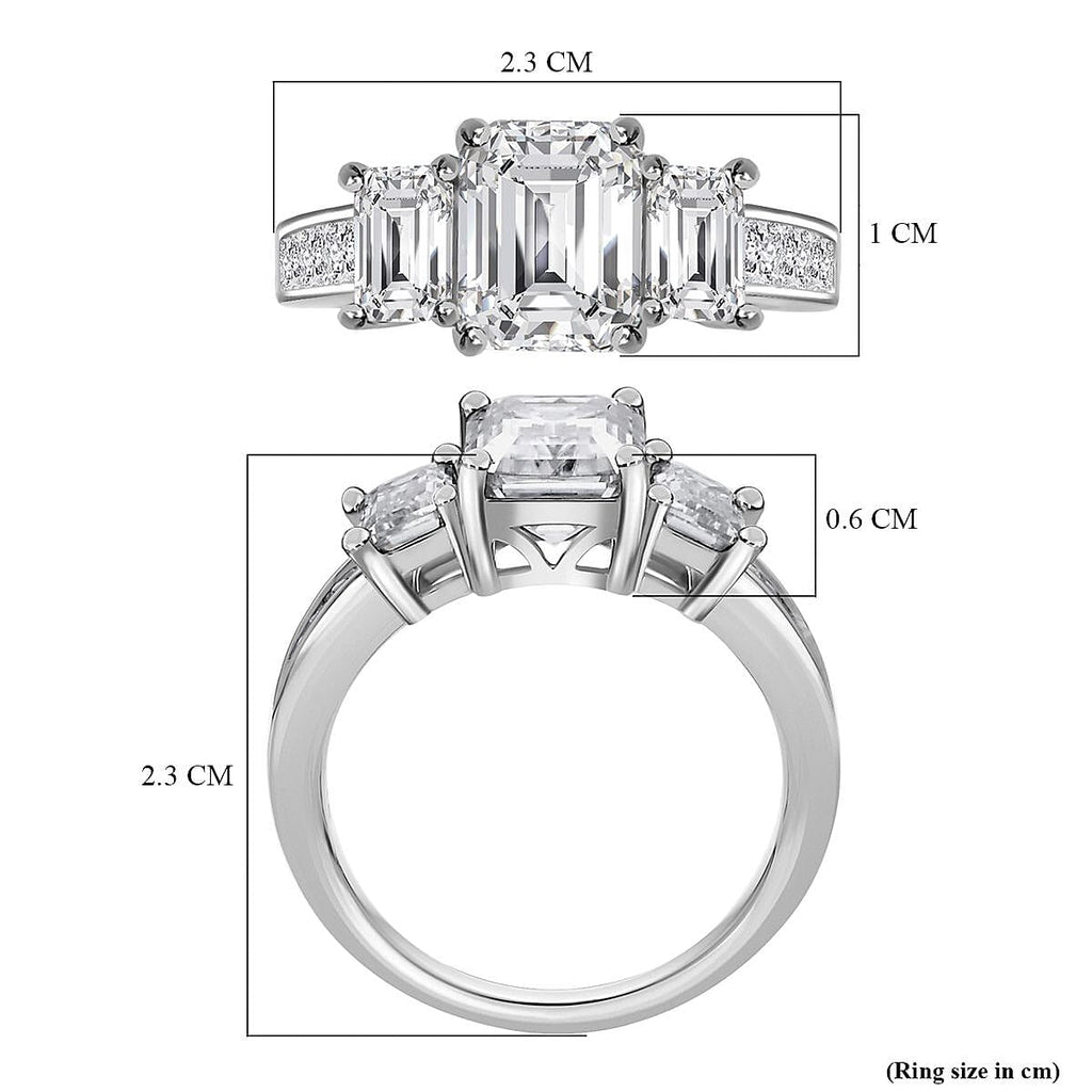 Moissanite Ring in Rhodium Overlay Sterling Silver 4.400ct