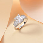 Moissanite Main Stone With Side Stone Ring in Rhodium Sterling Silver 3.27 Ct.
