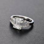 Moissanite Main Stone With Side Stone Ring in Rhodium Sterling Silver 3.27 Ct.