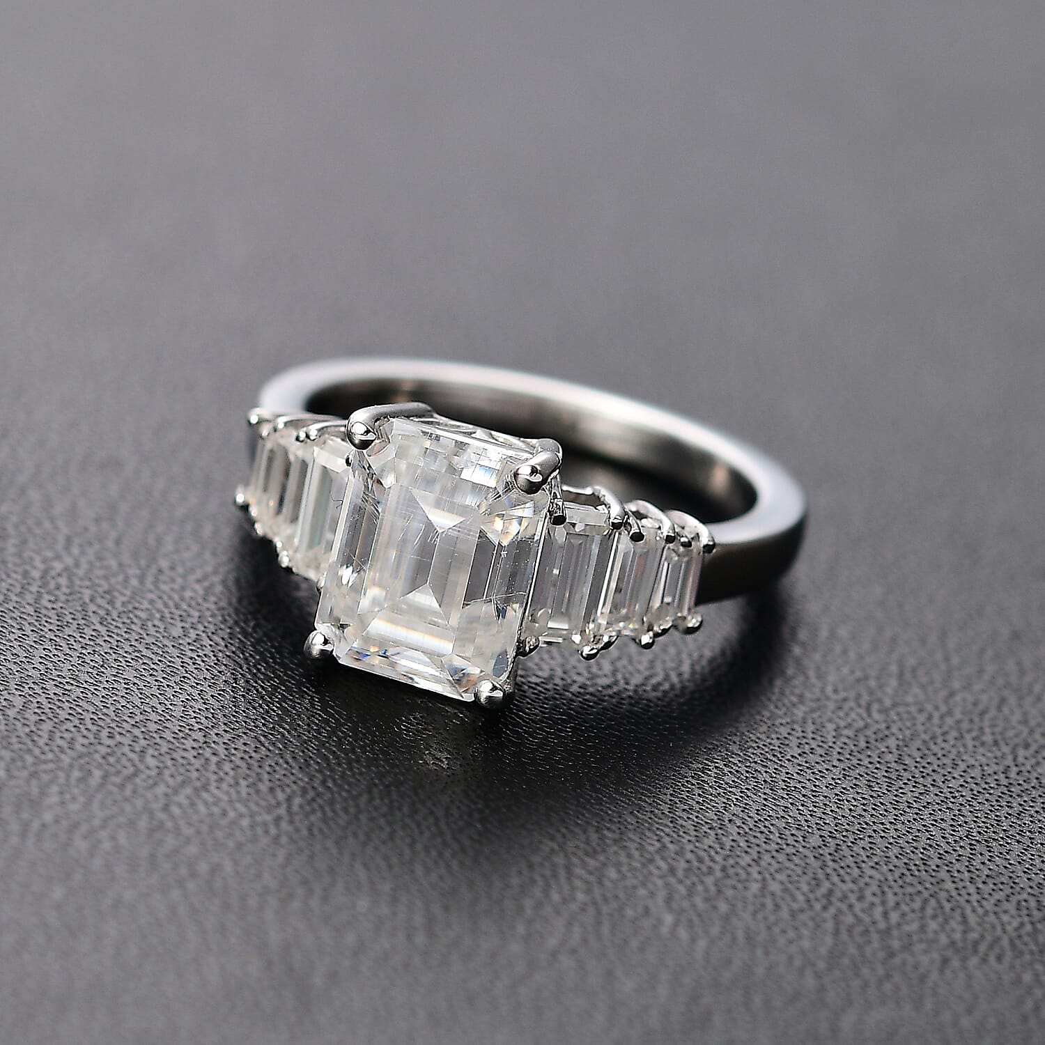 Moissanite Ring in Rhodium Overlay Sterling Silver 7861104 4