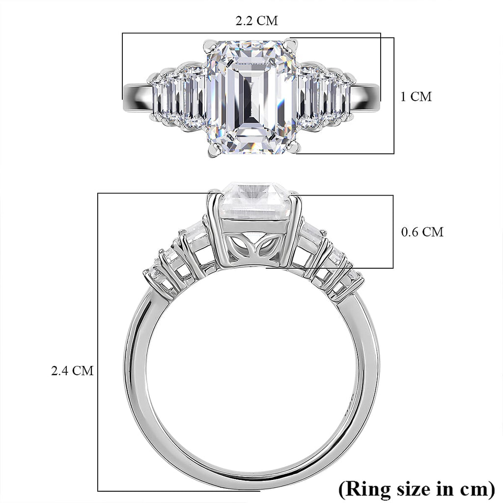 Moissanite Main Stone With Side Stone Ring in Rhodium Sterling Silver 3.27 Ct.