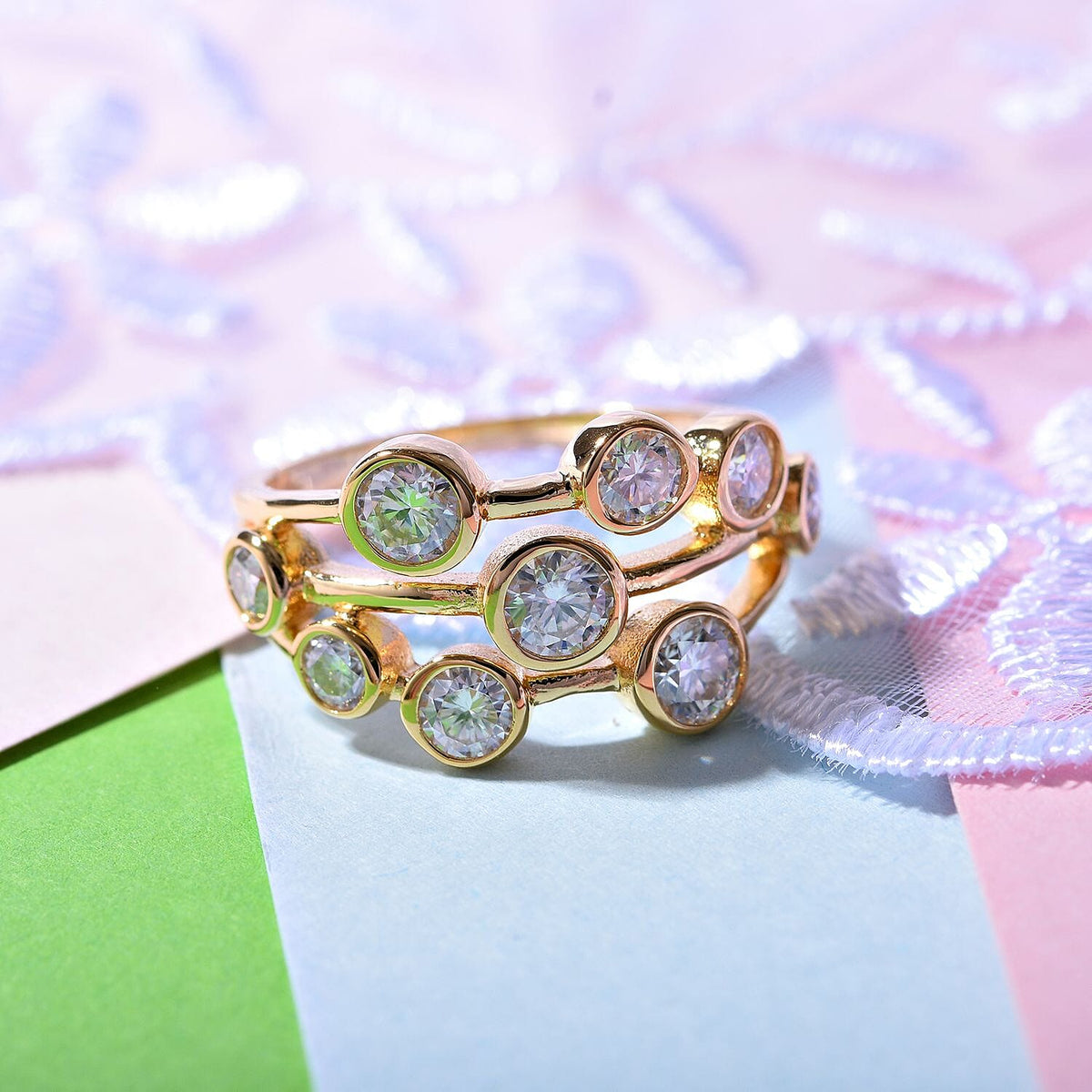 Designer Inspired - Moissanite Bubble Ring in 18K Vermeil YG Plated Sterling Silver 1.54 Ct 7752713 1