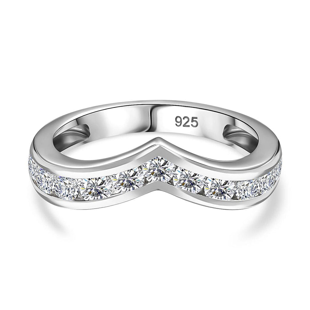 Designer Inspired Moissanite Wishbone Ring in Rhodium Overlay Sterling Silver
