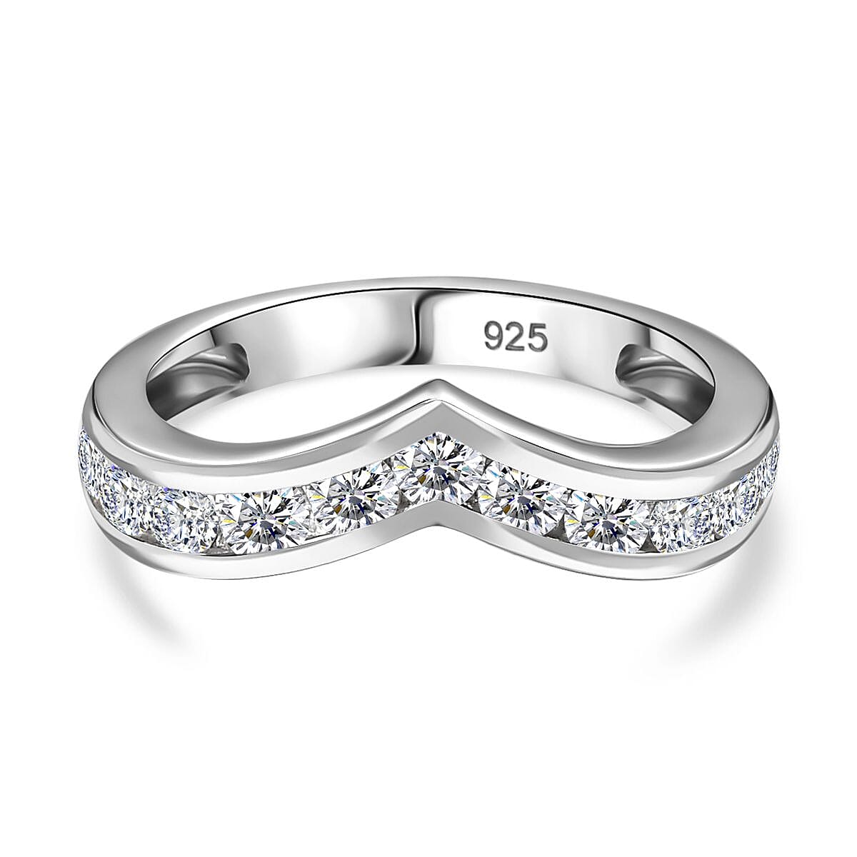Brand New Arrival - Designer Moissanite Wishbone Ring in Rhodium Overlay Sterling Silver 7847640 0