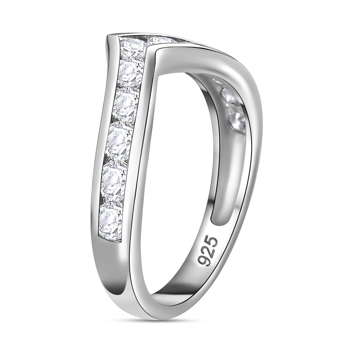 Brand New Arrival - Designer Moissanite Wishbone Ring in Rhodium Overlay Sterling Silver 7847640 3