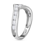 Designer Inspired Moissanite Wishbone Ring in Rhodium Overlay Sterling Silver