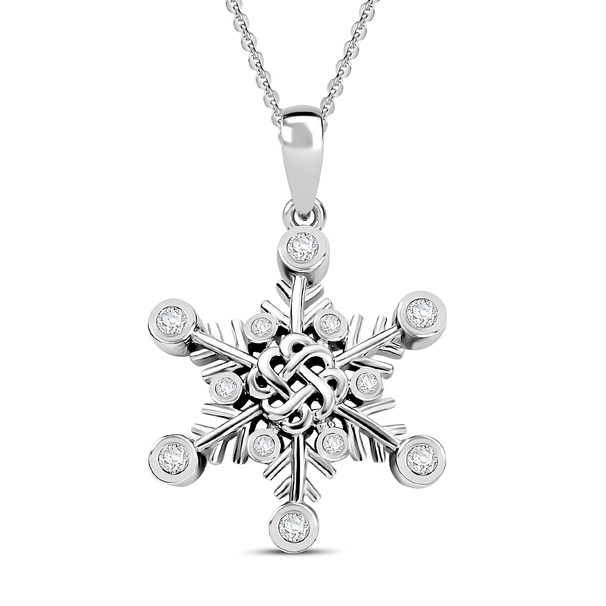 Moissanite Snowflake Pendant with Chain (Size 20) in Rhodium Overlay Sterling Silver 7.40 Ct. 4329539 3