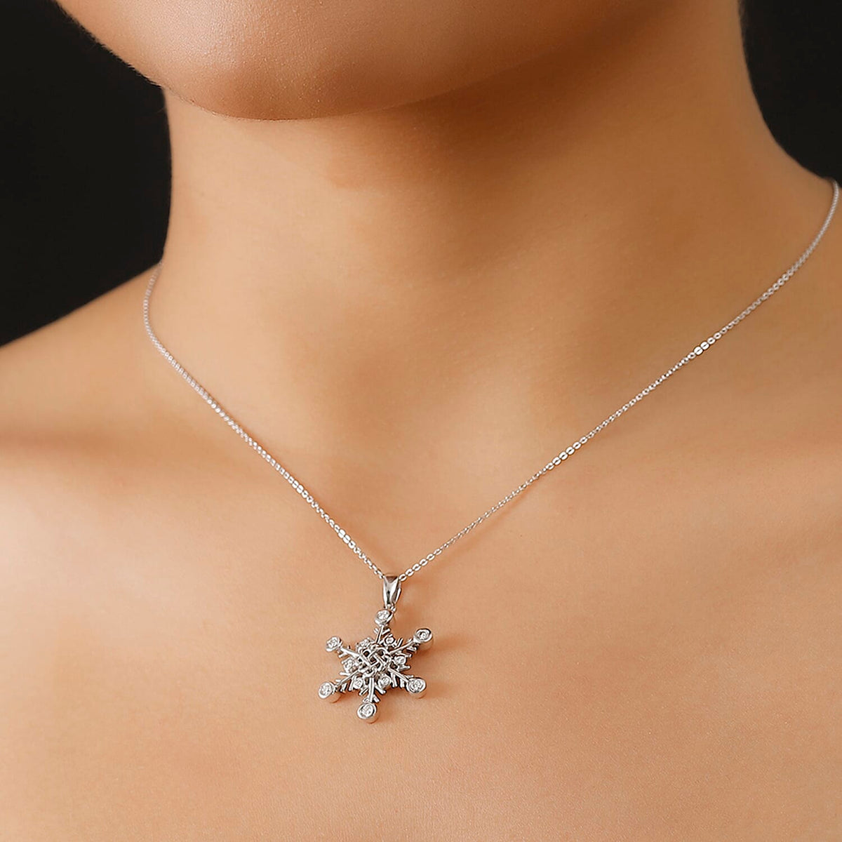 Moissanite Snowflake Pendant with Chain (Size 20) in Rhodium Overlay Sterling Silver 7.40 Ct. 4329539 9