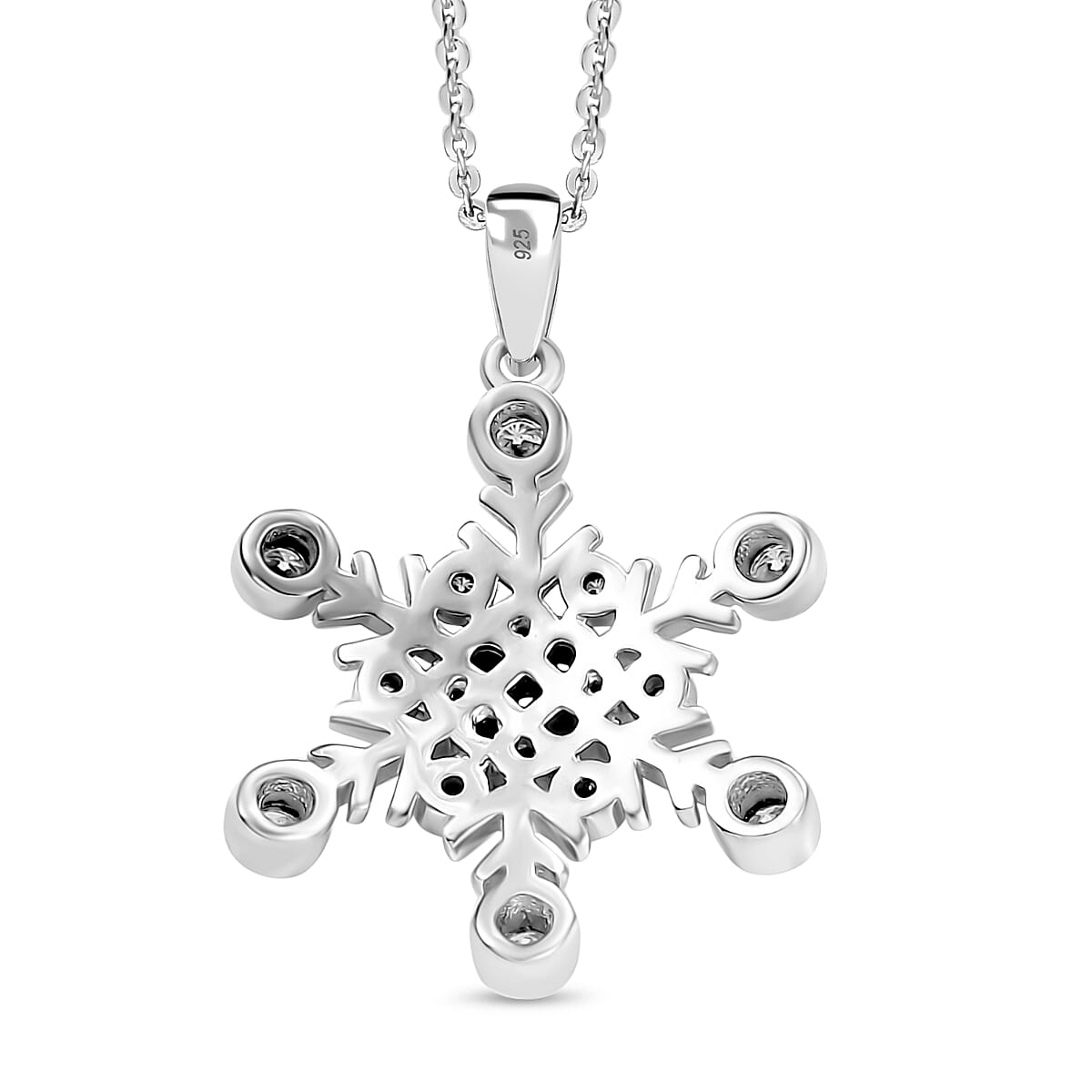 Moissanite Snowflake Pendant with Chain (Size 20) in Rhodium Overlay Sterling Silver 7.40 Ct. 4329539 15