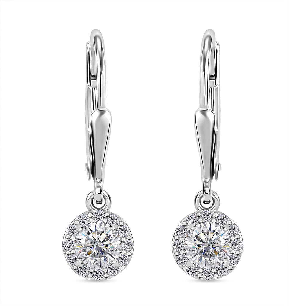 RADIANTA Moissanite - GRA Certified D-VVS1 Moissanite Solitaire Earring With Lever Back in Rhodium Overlay Sterling Silver 1.01 Ct.