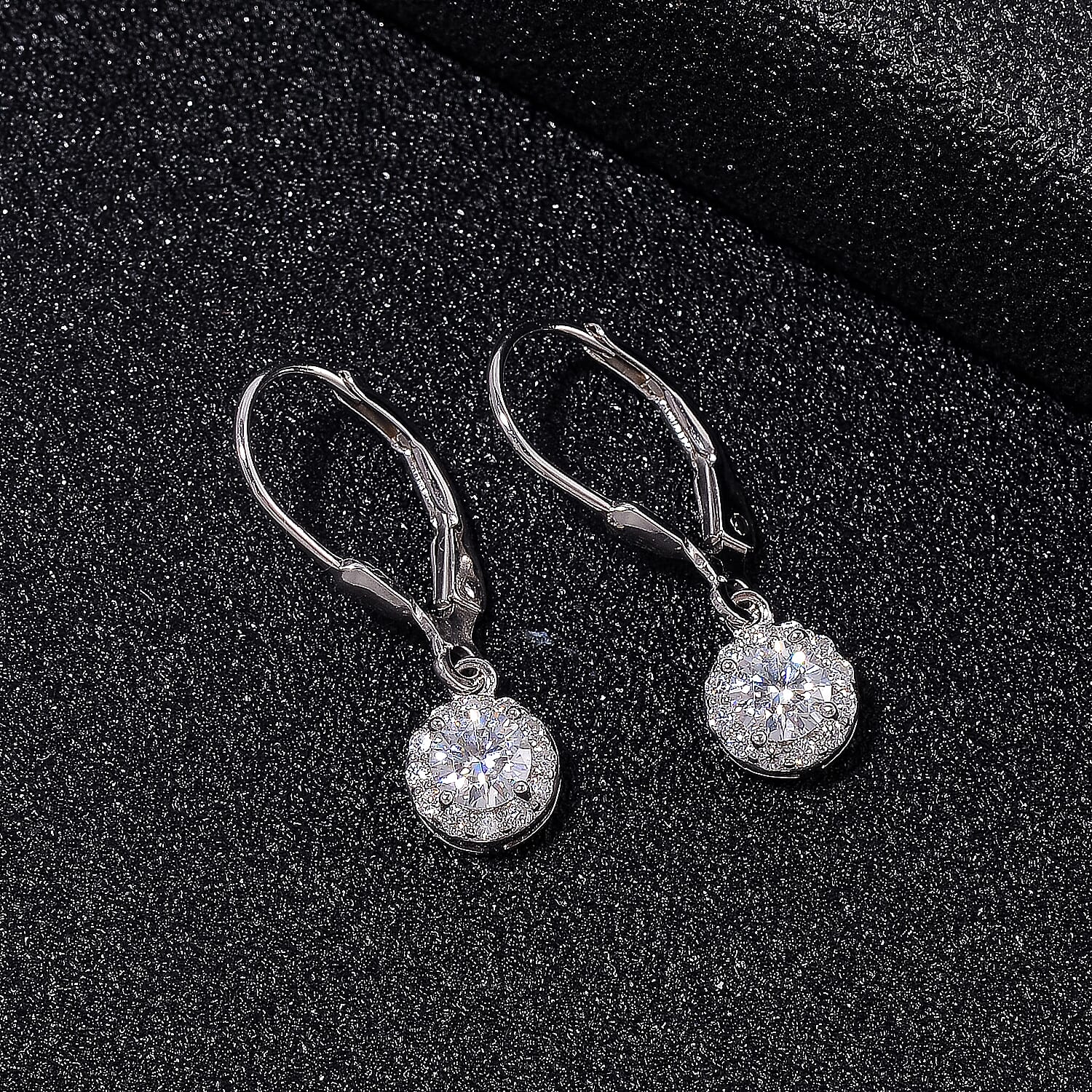 RADIANTA GRA Certified Moissanite D-VVS1 Solitaire Earrings With Lever Back in Rhodium Overlay Sterling Silver 1.01 Ct. 7967662 1