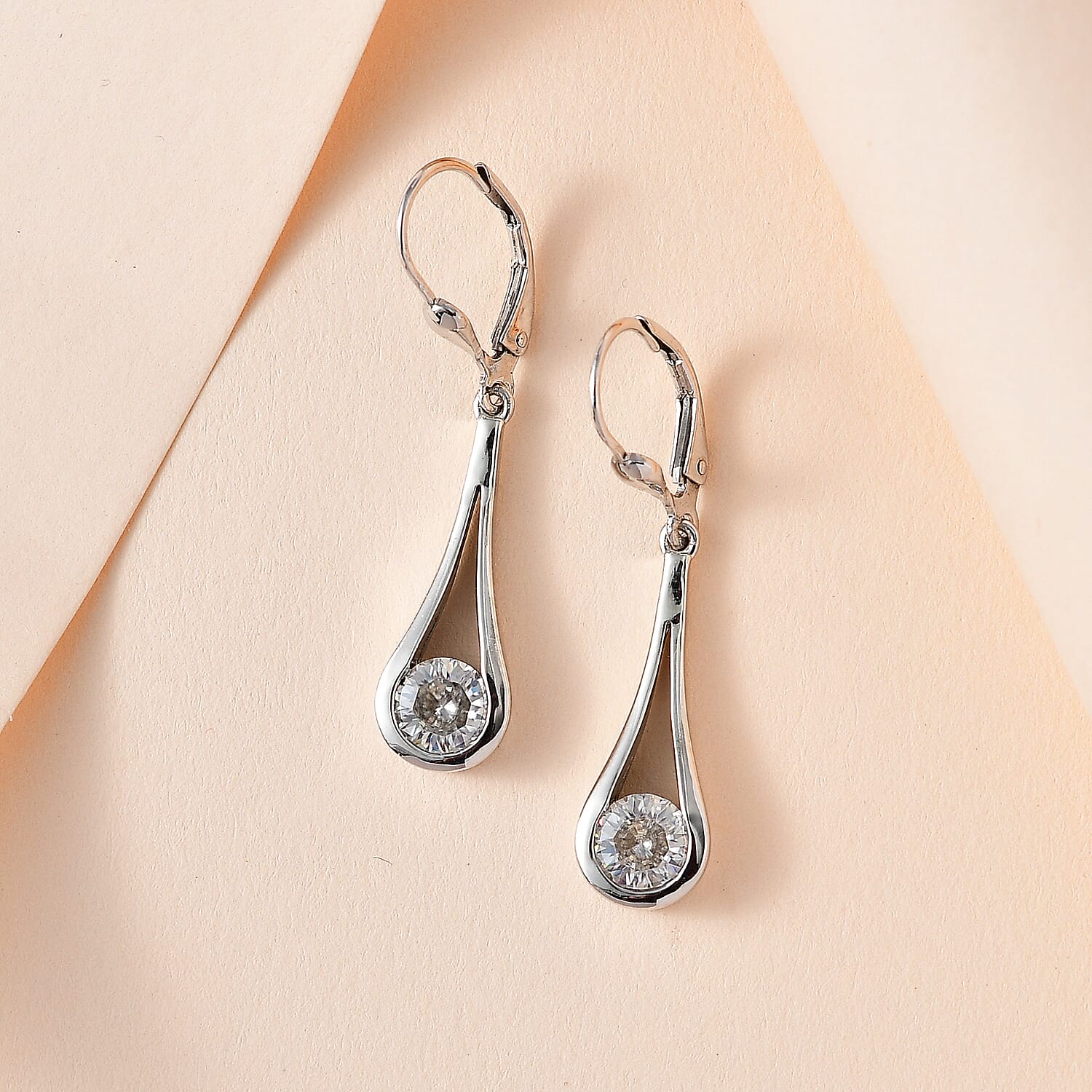 Moissanite Solitaire Drop Earrings in Platinum Overlay Sterling Silver 1.65 Ct. 7712252 1