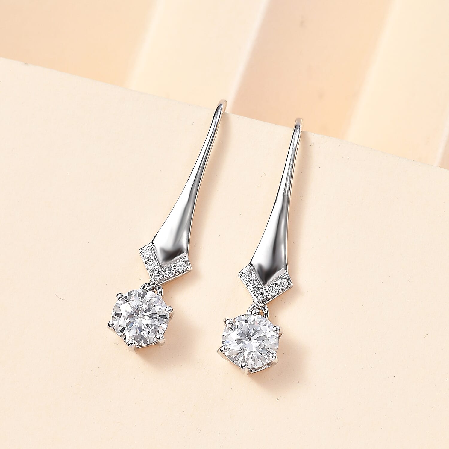 Moissanite Earrings in Rhodium Overlay Sterling Silver 1.52 Ct. 7784720 2