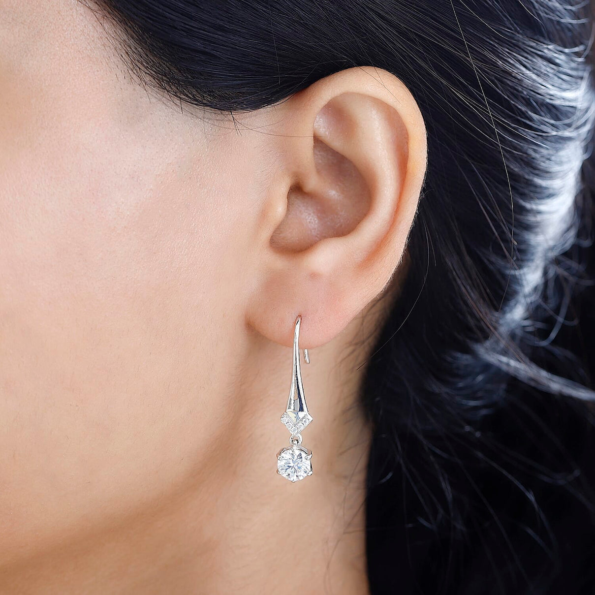 Moissanite Earrings in Rhodium Overlay Sterling Silver 1.52 Ct. 7784720 3