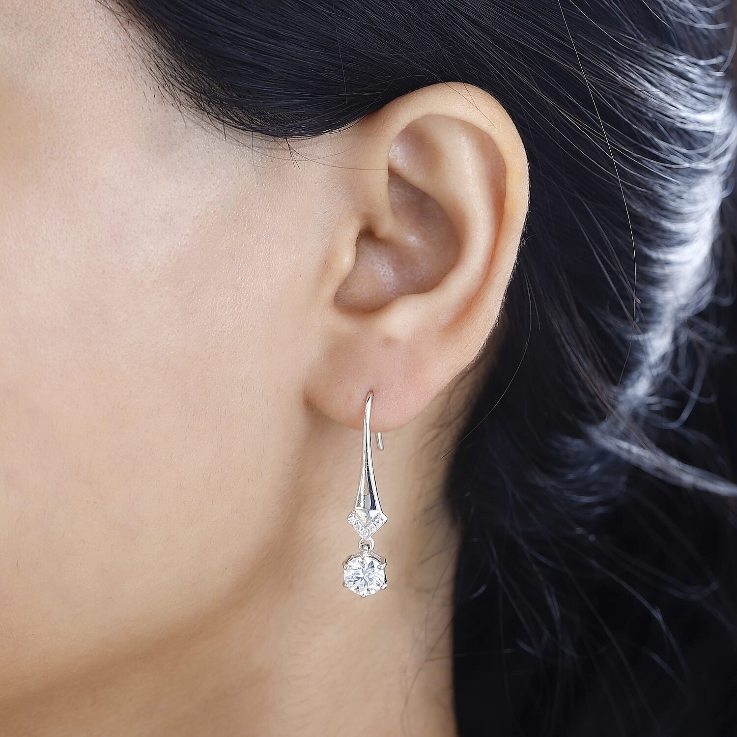 Moissanite Earrings in Rhodium Overlay Sterling Silver 1.52 Ct. 7784720 3