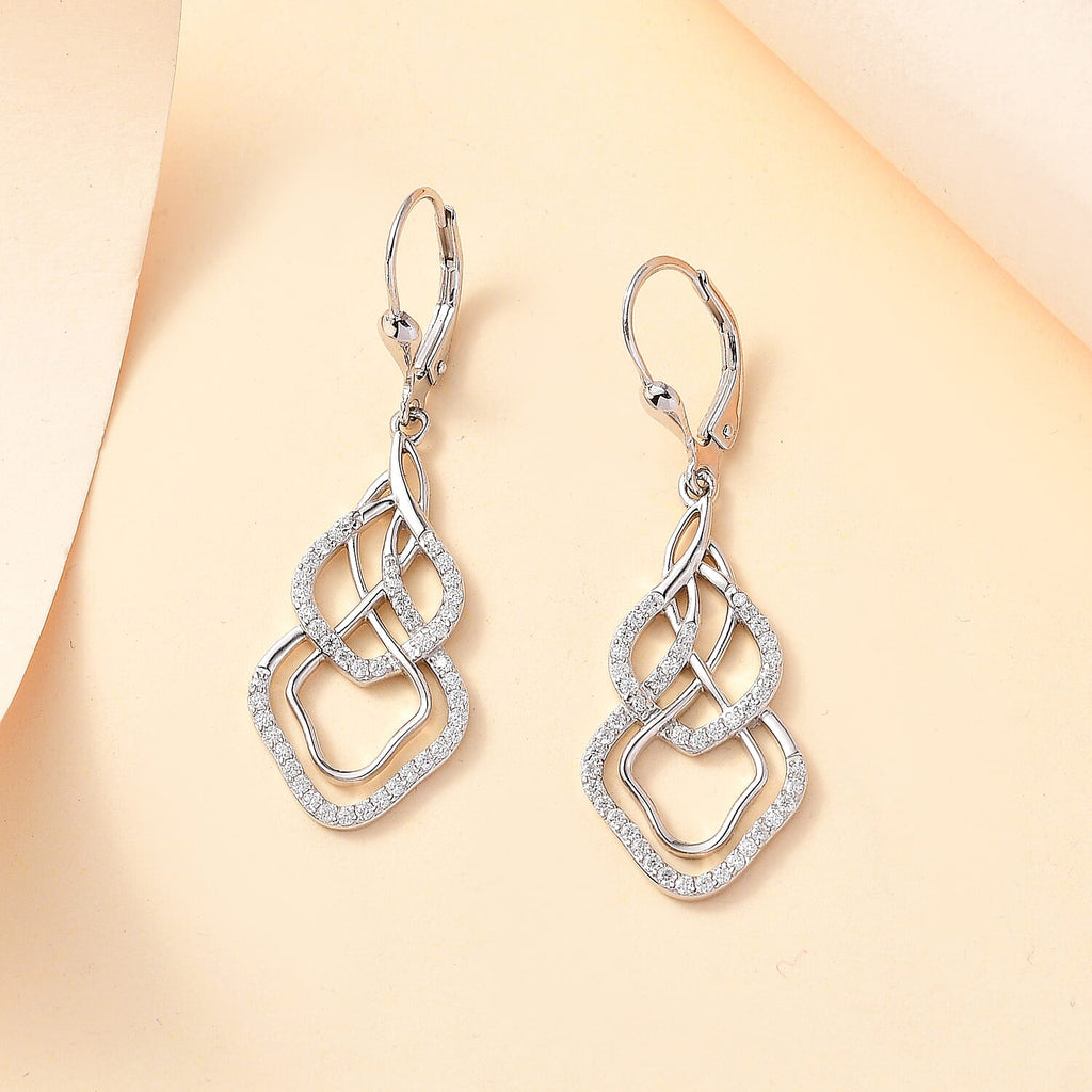 Moissanite  Solitaire Lever Back Earring in rhodium Sterling Silver.  Silver Wt. 5.5 Gms  0.780  Ct.