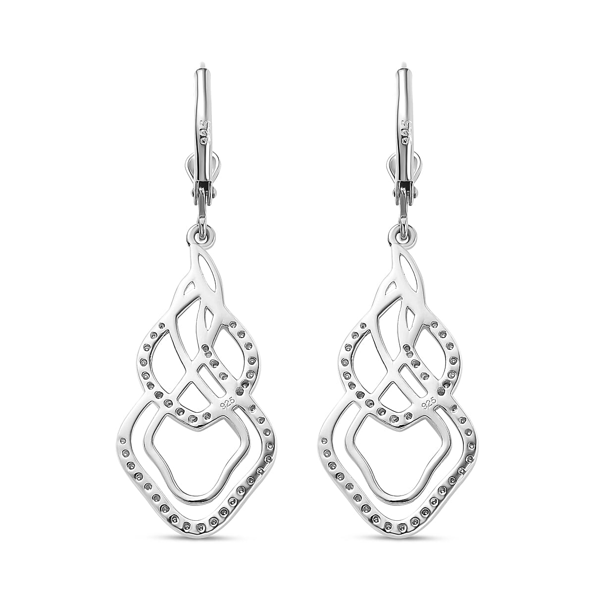 Moissanite Dangling Lever Back Earrings in Rhodium Overlay Sterling Silver 7853218 5