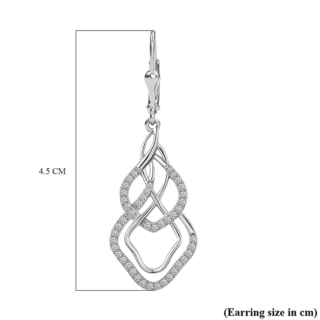Moissanite  Solitaire Lever Back Earring in rhodium Sterling Silver.  Silver Wt. 5.5 Gms  0.780  Ct.