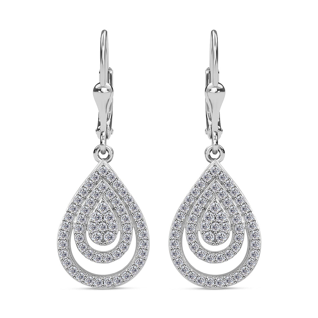Moissanite  Solitaire Lever Back Earring in rhodium Sterling Silver 1.39 ct  1.218  Ct.