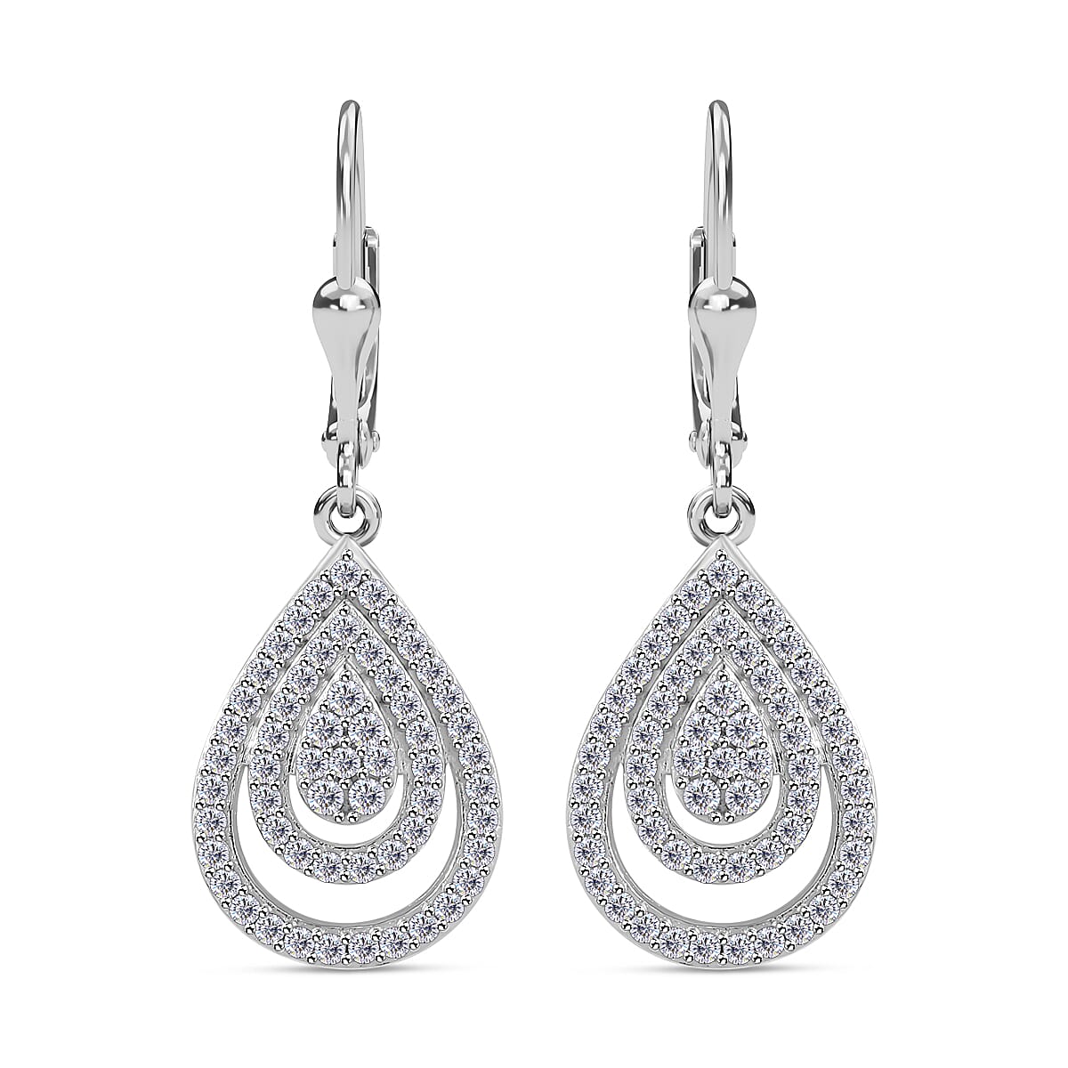 Moissanite Drop Lever Back Earrings in Rhodium Overlay Sterling Silver 7853238 0