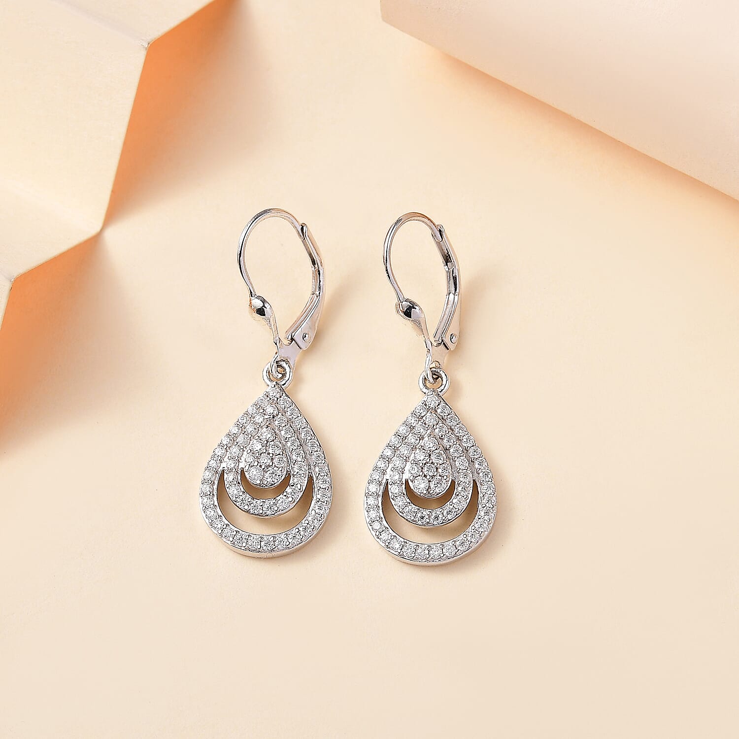 Moissanite Drop Lever Back Earrings in Rhodium Overlay Sterling Silver 7853238 1