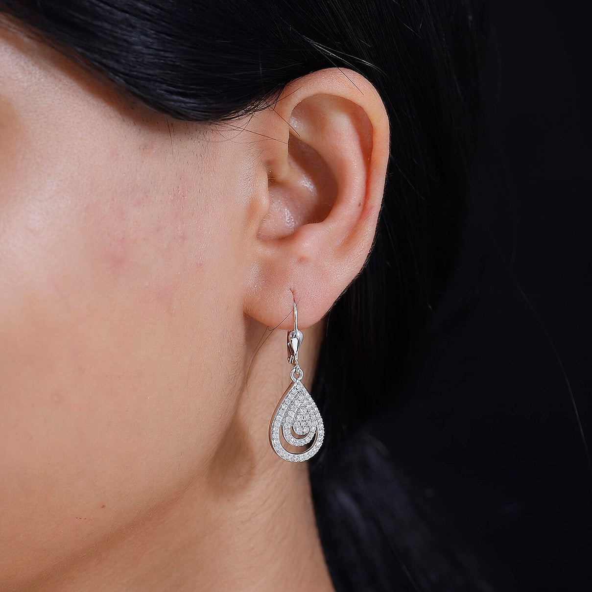Moissanite Drop Lever Back Earrings in Rhodium Overlay Sterling Silver 7853238 2