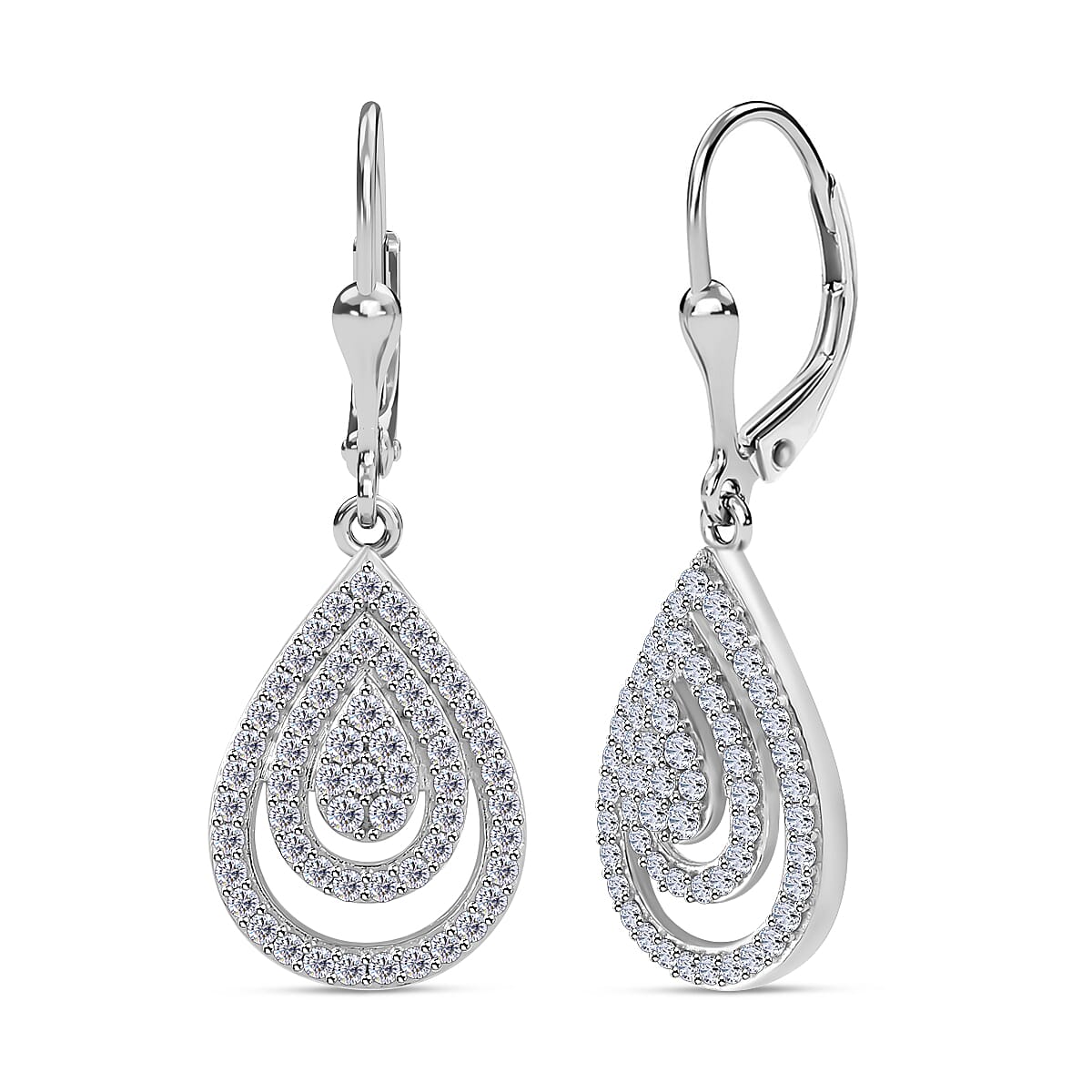 Moissanite Drop Lever Back Earrings in Rhodium Overlay Sterling Silver 7853238 3