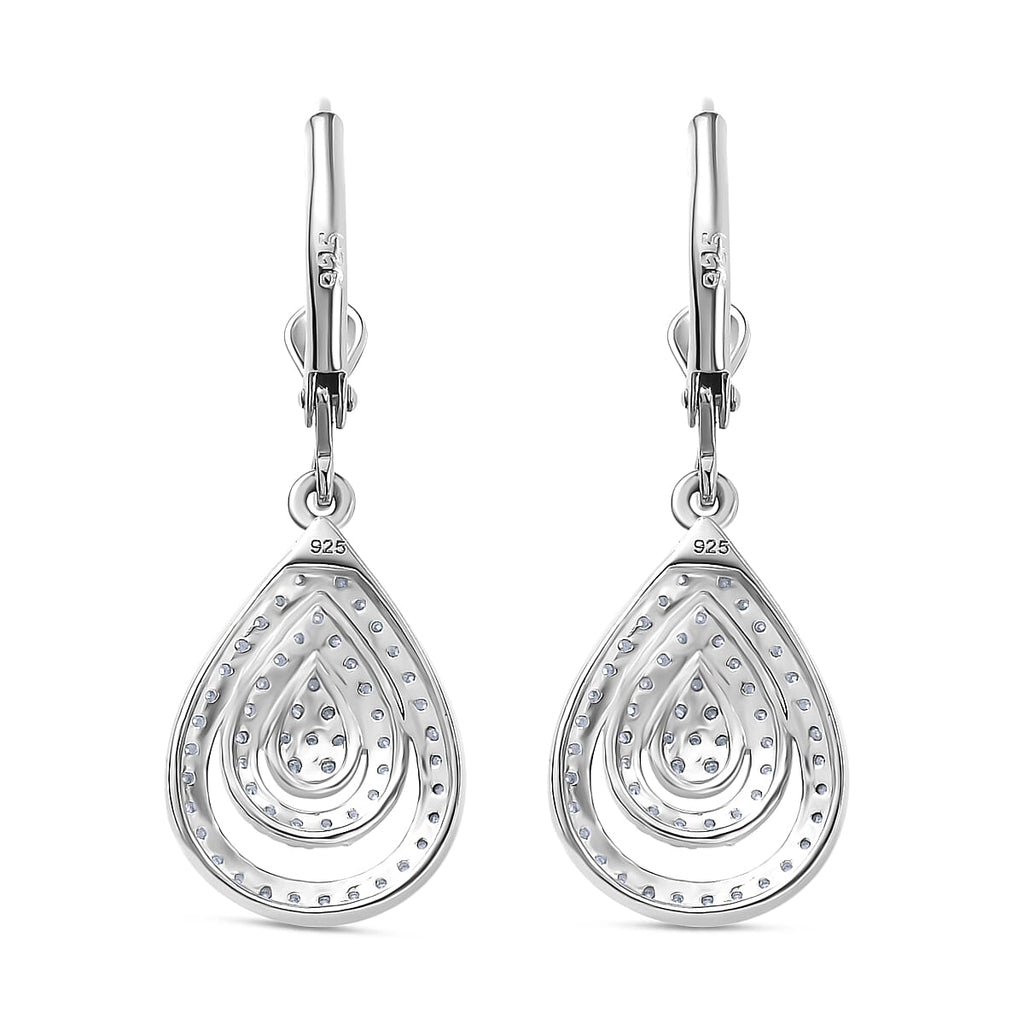 Moissanite  Solitaire Lever Back Earring in rhodium Sterling Silver 1.39 ct  1.218  Ct.