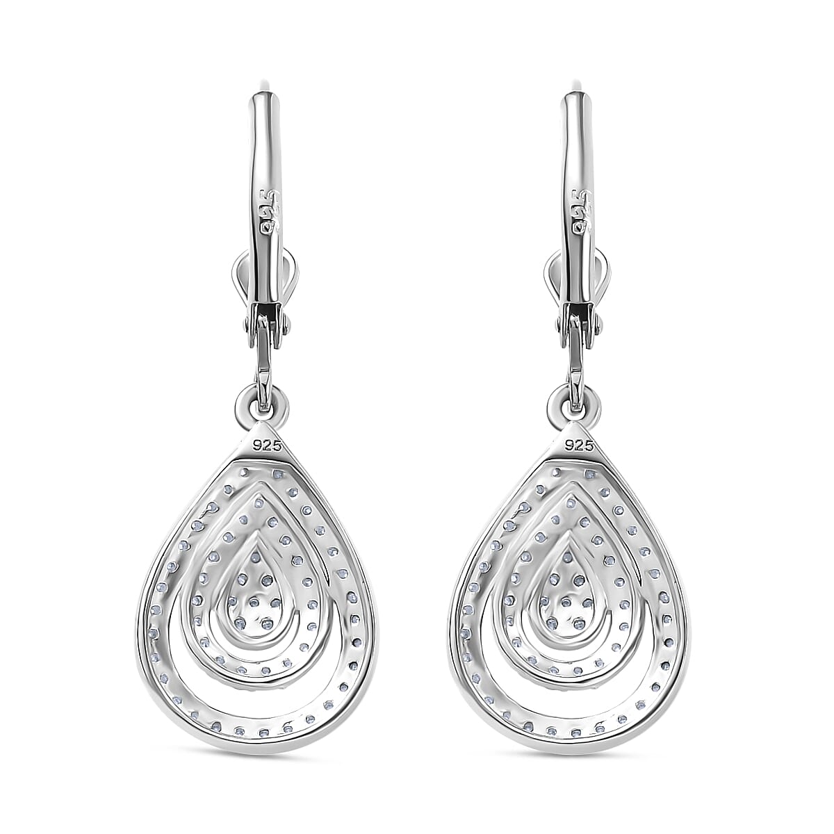 Moissanite Drop Lever Back Earrings in Rhodium Overlay Sterling Silver 7853238 5
