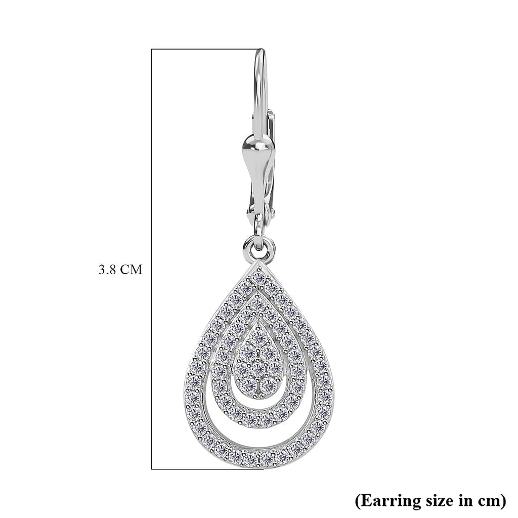 Moissanite  Solitaire Lever Back Earring in rhodium Sterling Silver 1.39 ct  1.218  Ct.