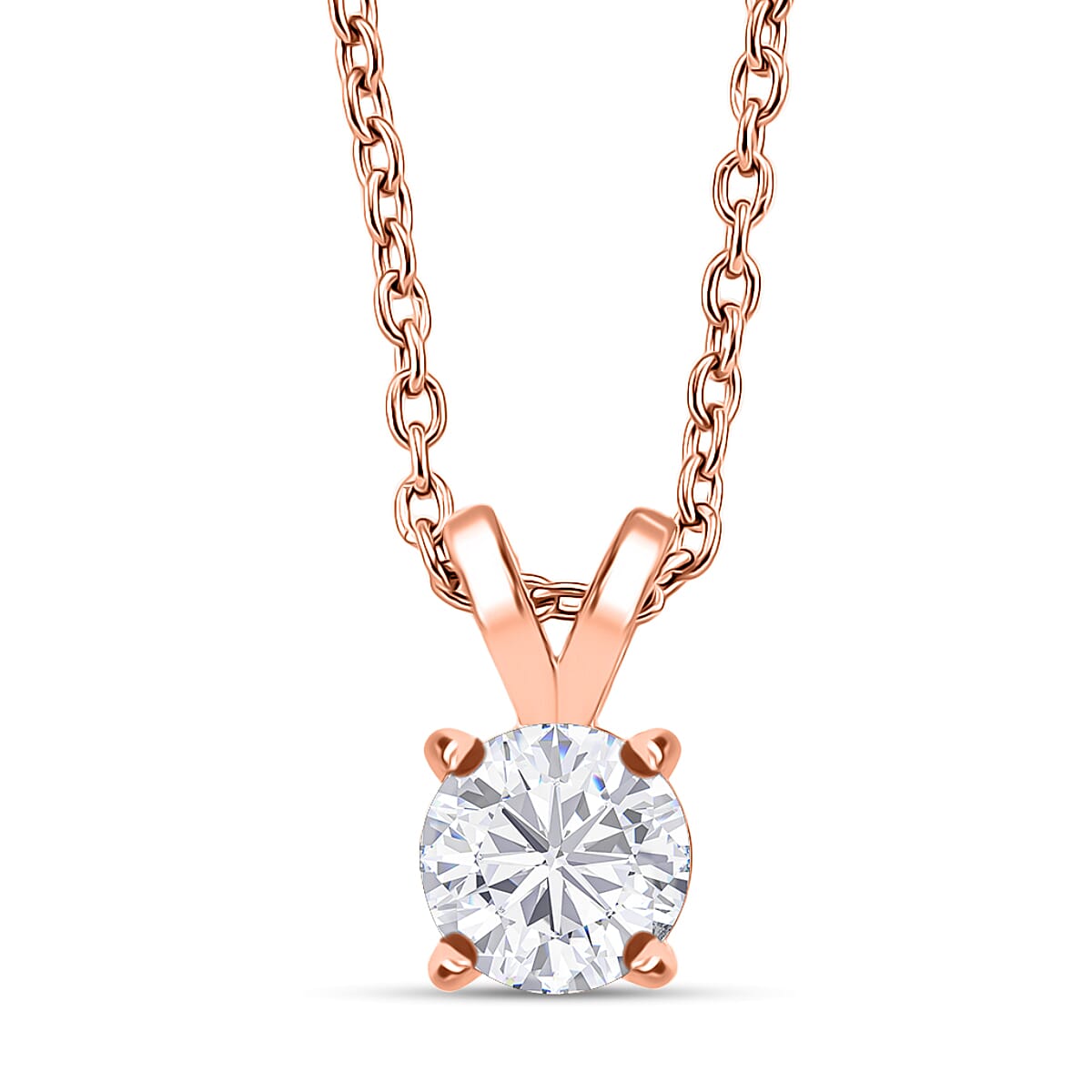 D'Joy 1 Ct. Moissanite Solitaire Pendant with Chain (Size 20) in Rose Gold Plated Sterling Silver 4440332 0