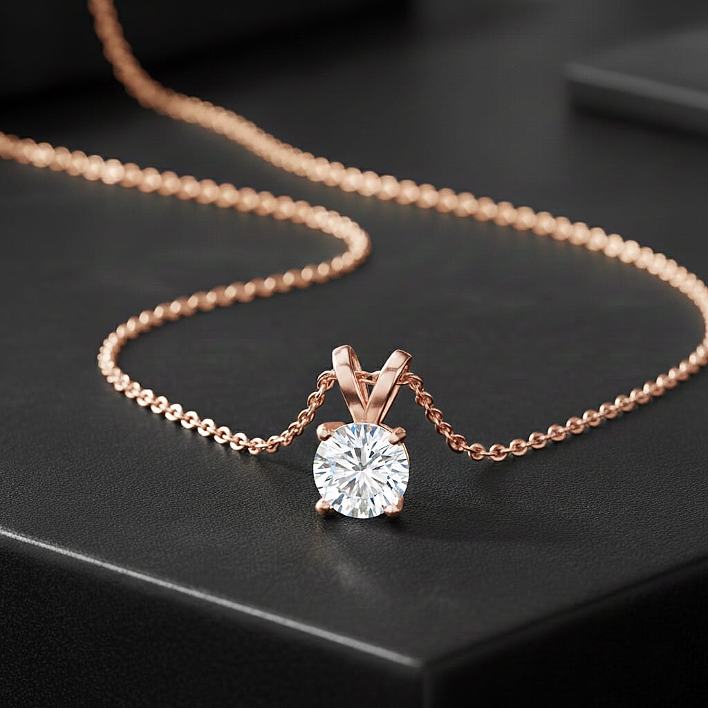 D'Joy 1 Ct. Moissanite Solitaire Pendant with Chain (Size 20) in Rose Gold Plated Sterling Silver 4440332 1
